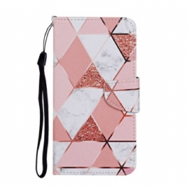 Flipové Pouzdro Na Samsung Galaxy A54 5G Na Lana Marble And Glitter Strappy