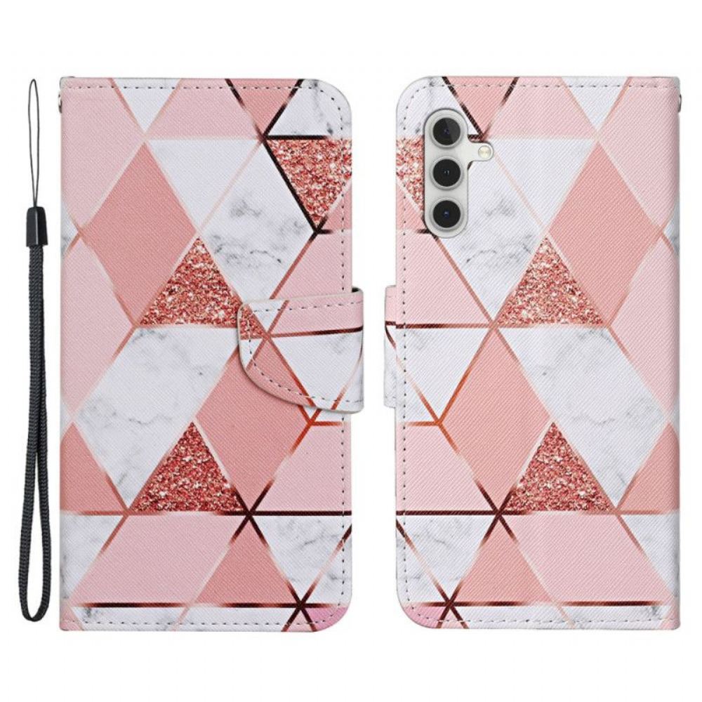 Flipové Pouzdro Na Samsung Galaxy A54 5G Na Lana Marble And Glitter Strappy