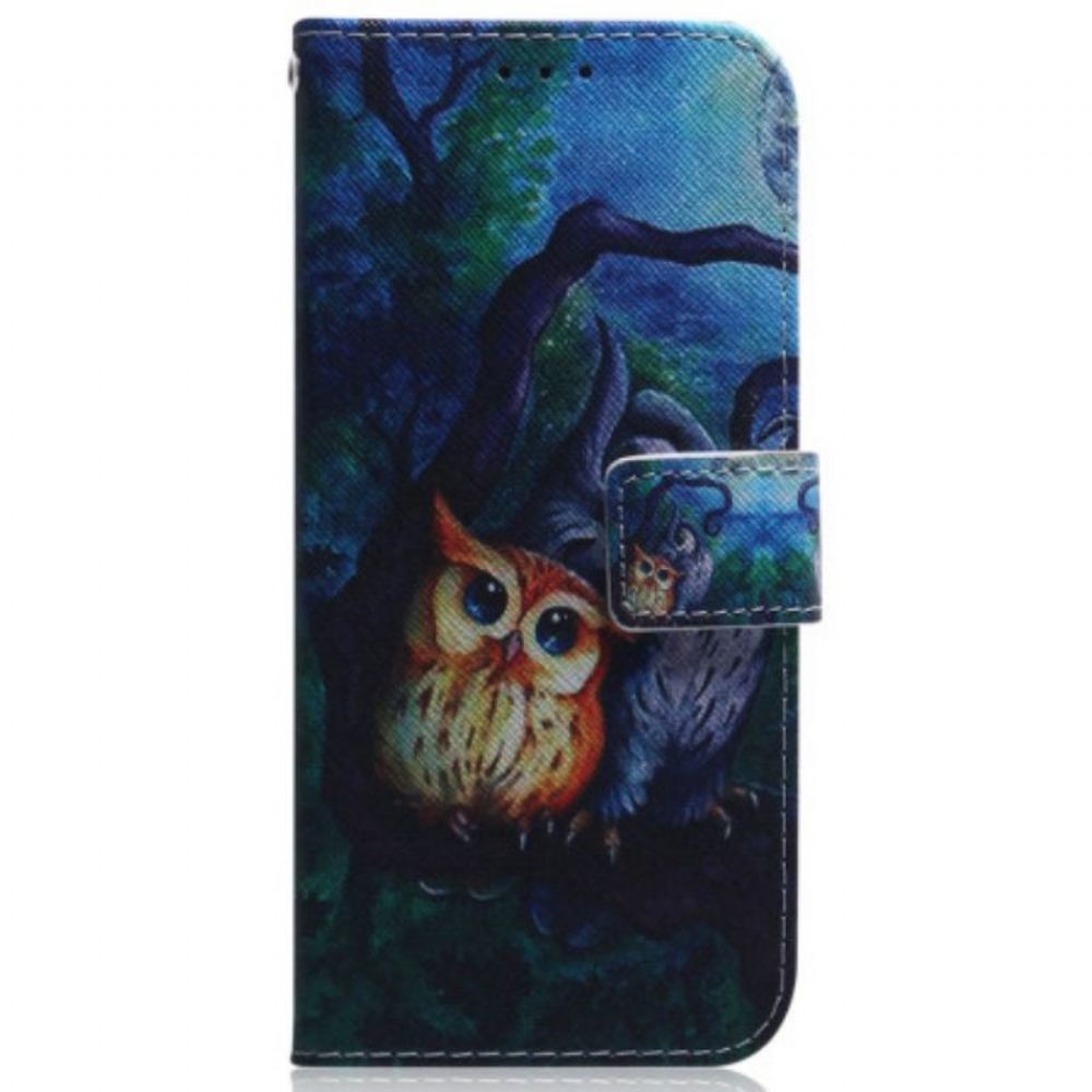 Flipové Pouzdro Na Samsung Galaxy A54 5G Na Lana Strappy Owls Malování