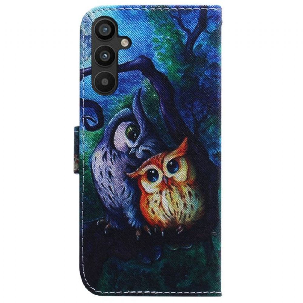 Flipové Pouzdro Na Samsung Galaxy A54 5G Na Lana Strappy Owls Malování