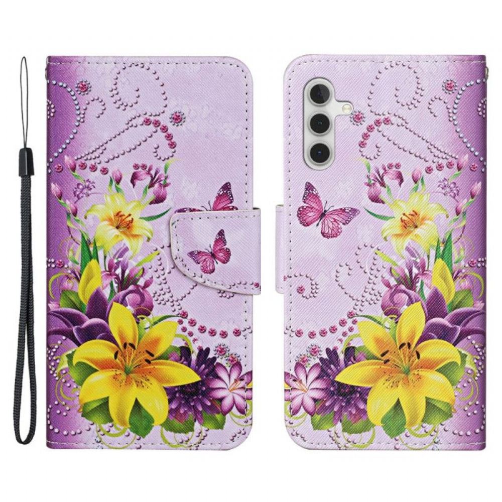 Flipové Pouzdro Na Samsung Galaxy A54 5G Masterful Butterflies With Lanyard