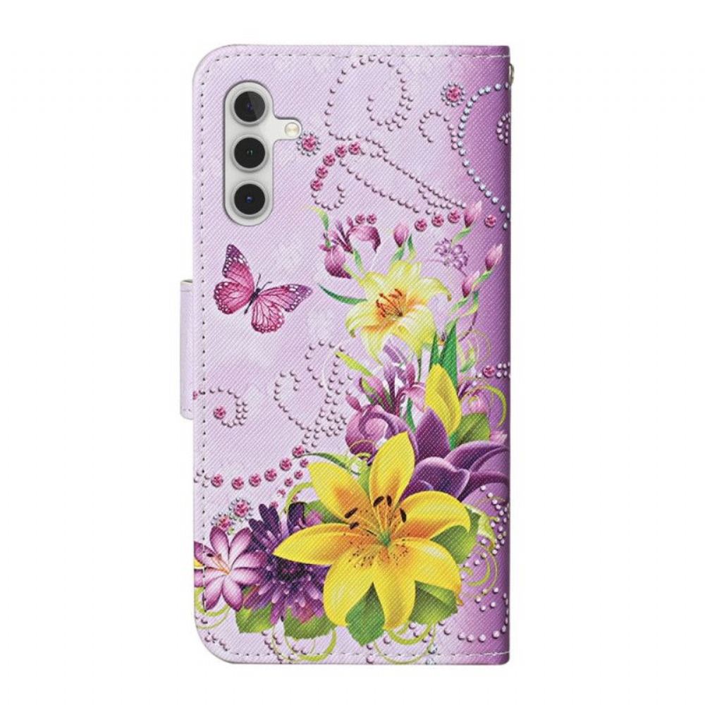 Flipové Pouzdro Na Samsung Galaxy A54 5G Masterful Butterflies With Lanyard