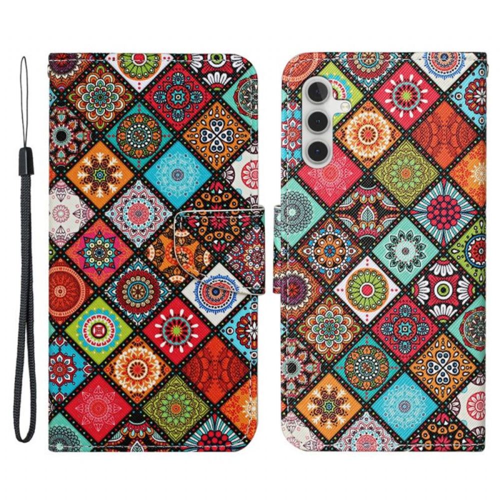 Flipové Pouzdro Na Samsung Galaxy A54 5G Patchwork S Lanyardem