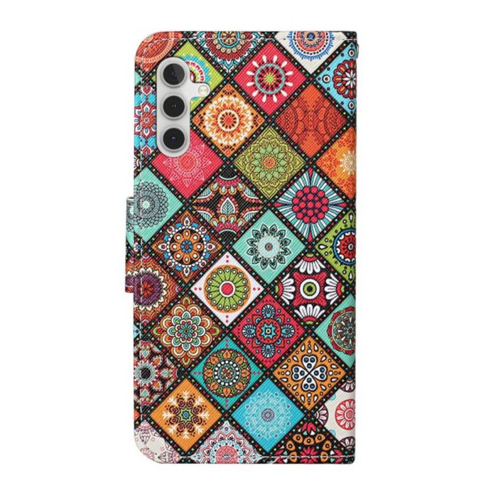 Flipové Pouzdro Na Samsung Galaxy A54 5G Patchwork S Lanyardem