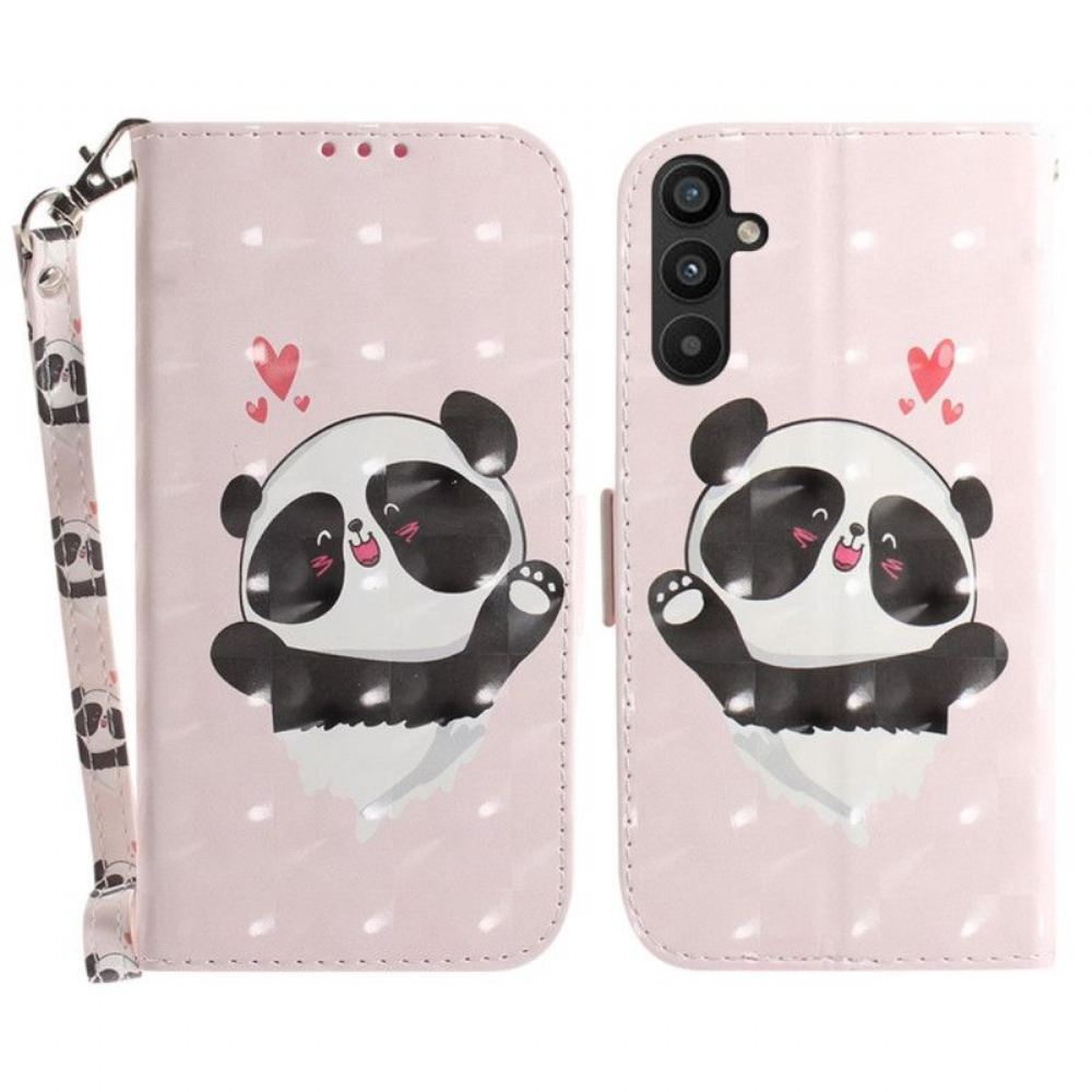 Kožené Pouzdro Na Samsung Galaxy A54 5G Na Lana Panda Love With Lanyard