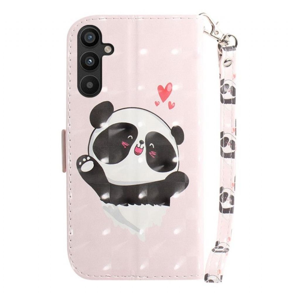 Kožené Pouzdro Na Samsung Galaxy A54 5G Na Lana Panda Love With Lanyard