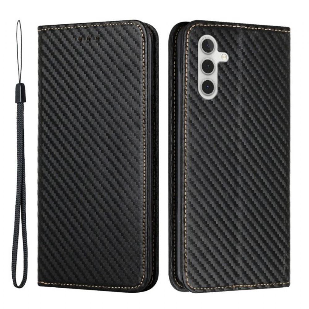 Kryty Na Mobil Na Samsung Galaxy A54 5G Na Lana Flipové Pouzdro Strappy Carbon Fiber Style