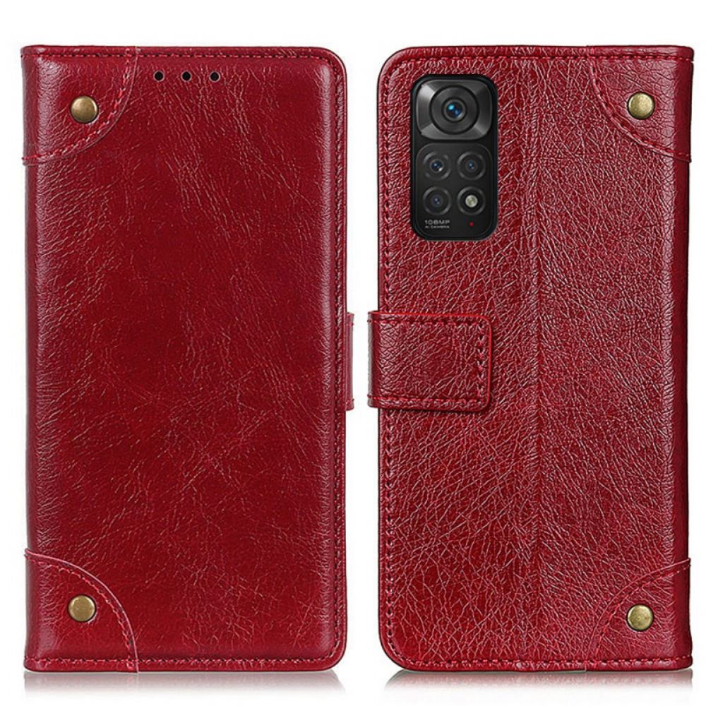 Flipové Pouzdro Na Xiaomi Redmi Note 11 / 11S Vintage Nýty Ve Stylu Kůže Nappa