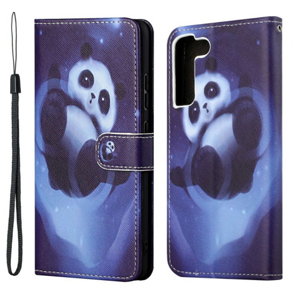 Flipové Pouzdro Na Samsung Galaxy S22 Plus 5G Na Lana Panda Space Popruh