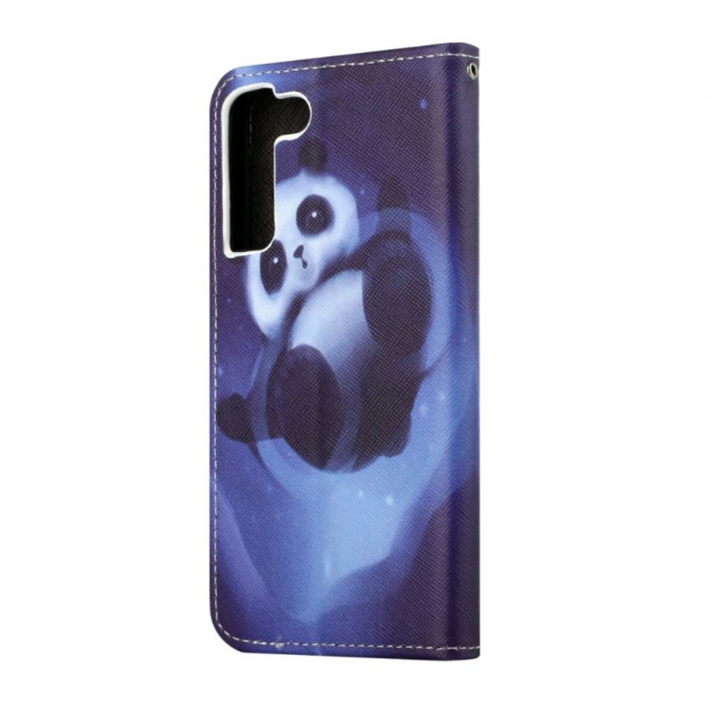 Flipové Pouzdro Na Samsung Galaxy S22 Plus 5G Na Lana Panda Space Popruh