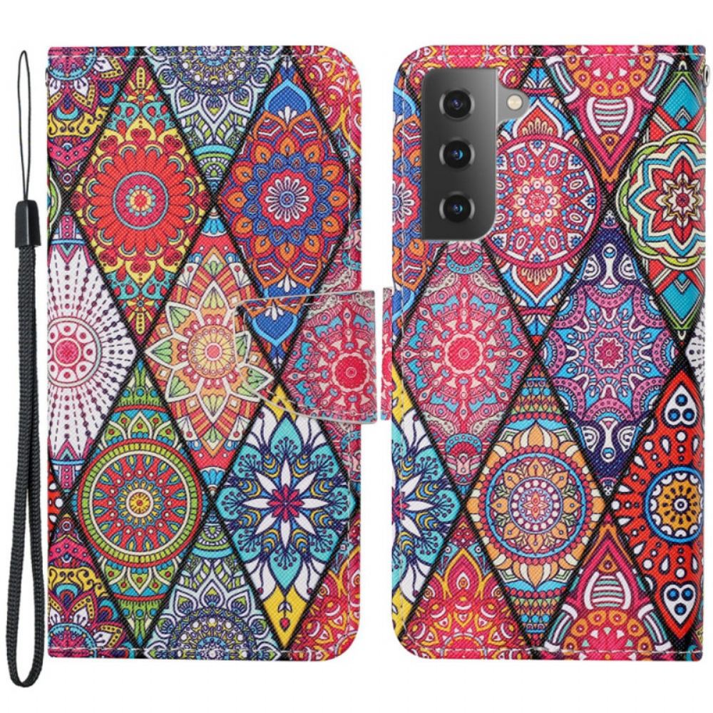 Flipové Pouzdro Na Samsung Galaxy S22 Plus 5G Patchwork S Popruhem