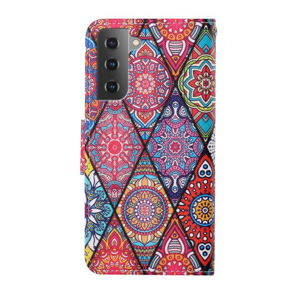 Flipové Pouzdro Na Samsung Galaxy S22 Plus 5G Patchwork S Popruhem