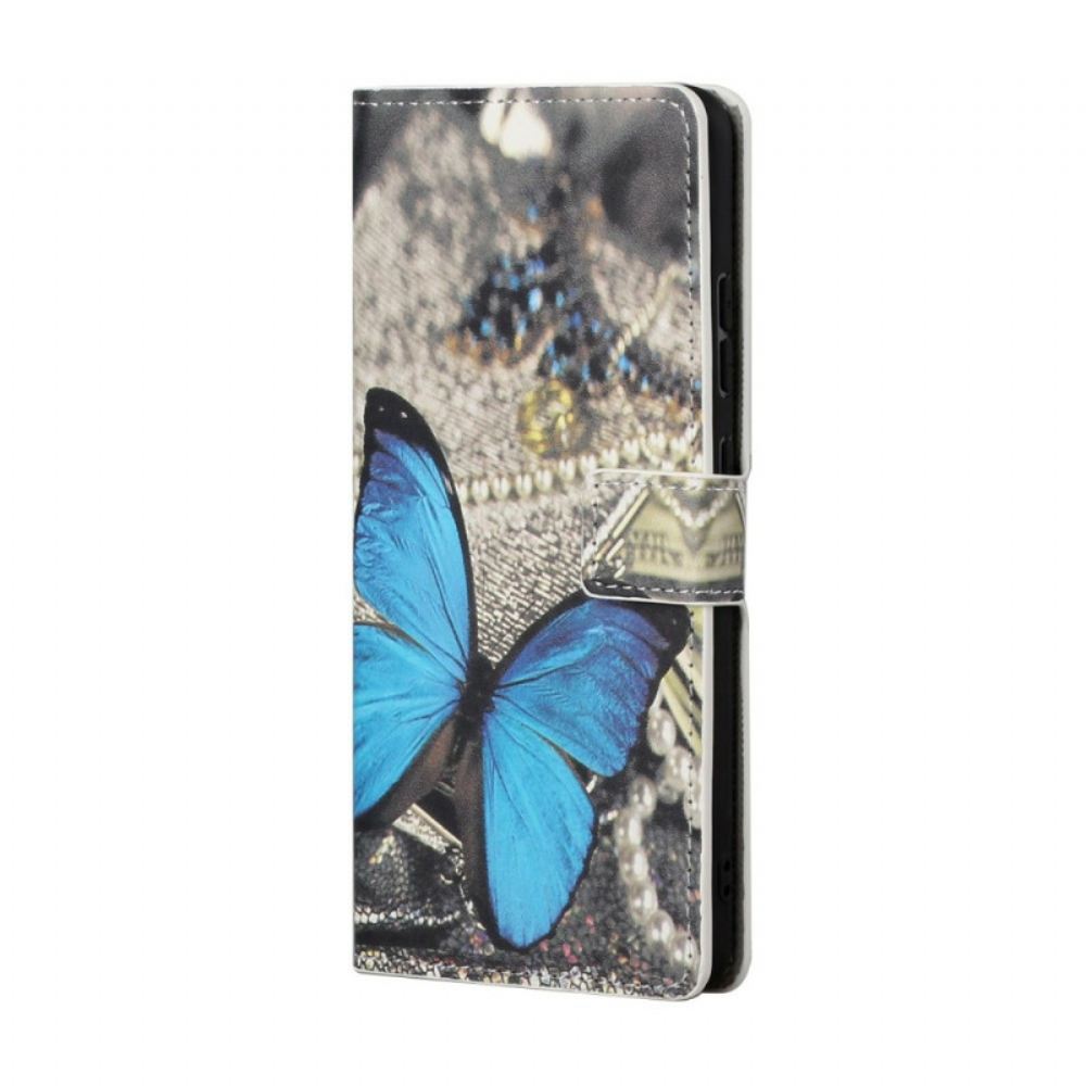 Kožené Pouzdro Na Samsung Galaxy S22 Plus 5G Blue Prestige Butterfly