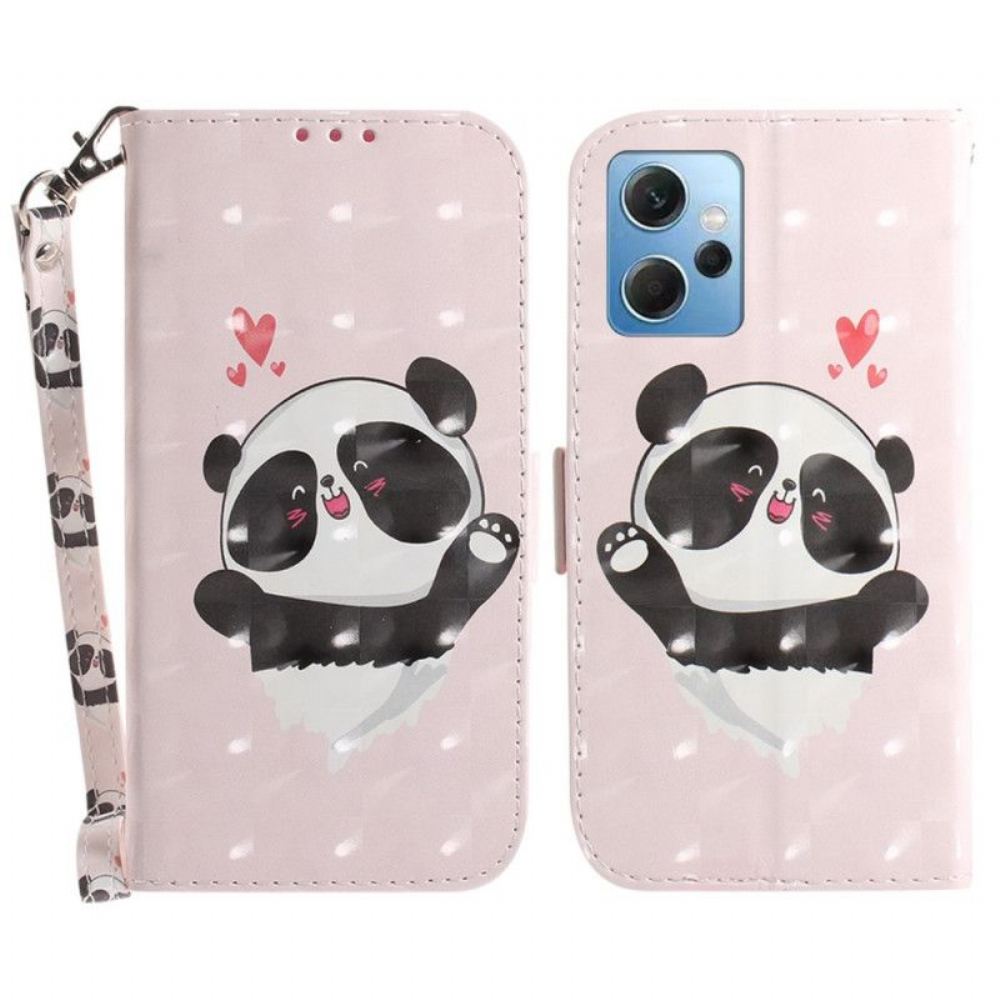 Kožené Pouzdro Na Xiaomi Redmi Note 12 4G Na Lana Panda Love With Lanyard