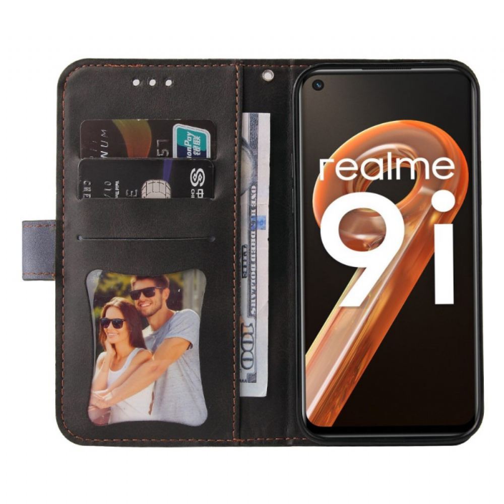 Flipové Pouzdro Na Realme 9i Na Lana Dvoubarevná S Páskem