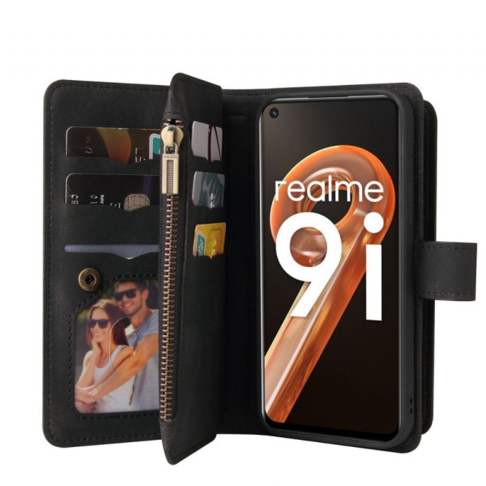 Kožené Pouzdro Na Realme 9i Multifunkční Držák Na 10 Karet