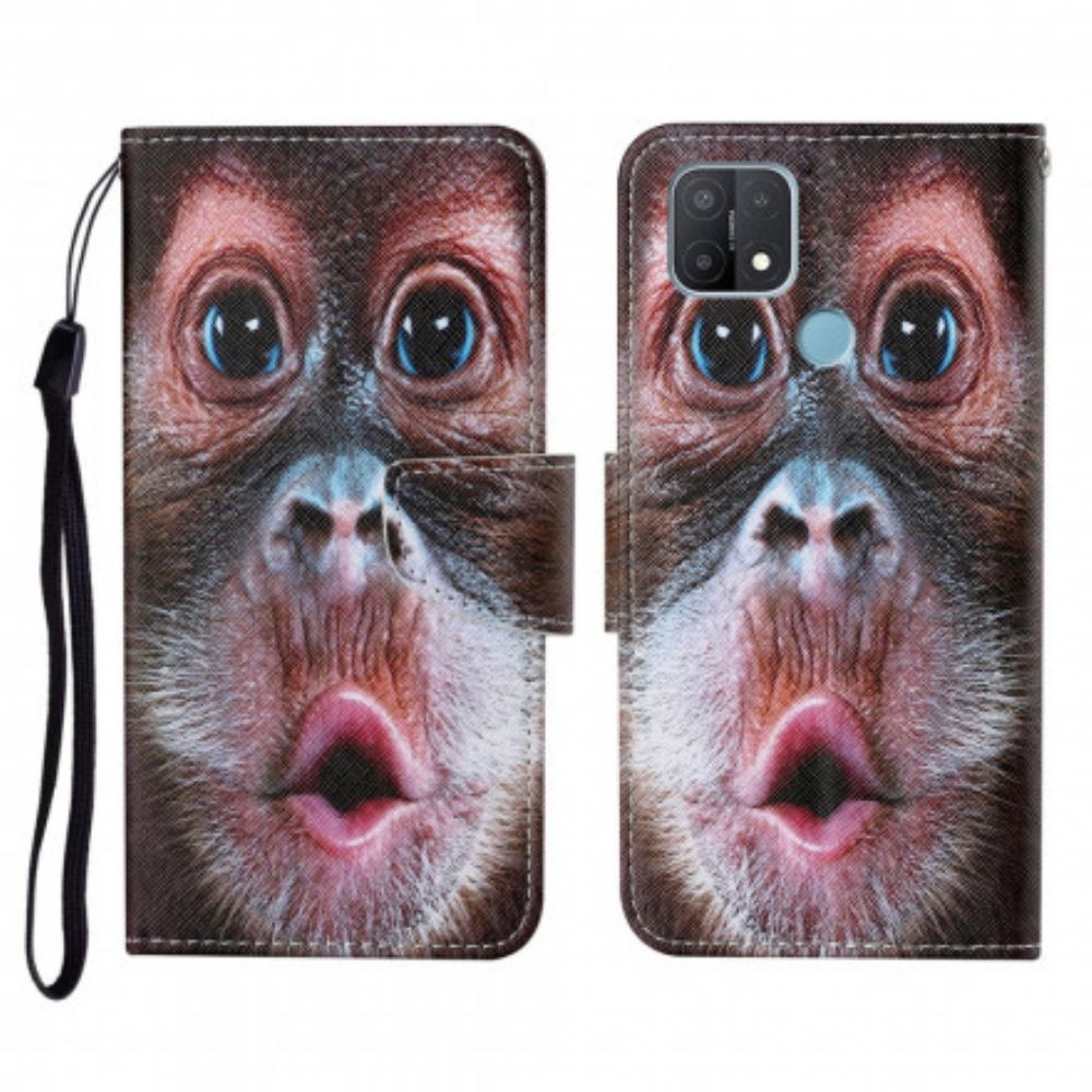 Flipové Pouzdro Na Oppo A15 Na Lana Strappy Monkey