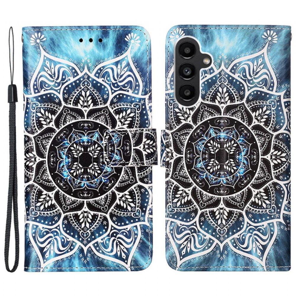 Kožený Kryt Samsung Galaxy A15 Květinová Mandala S Popruhem