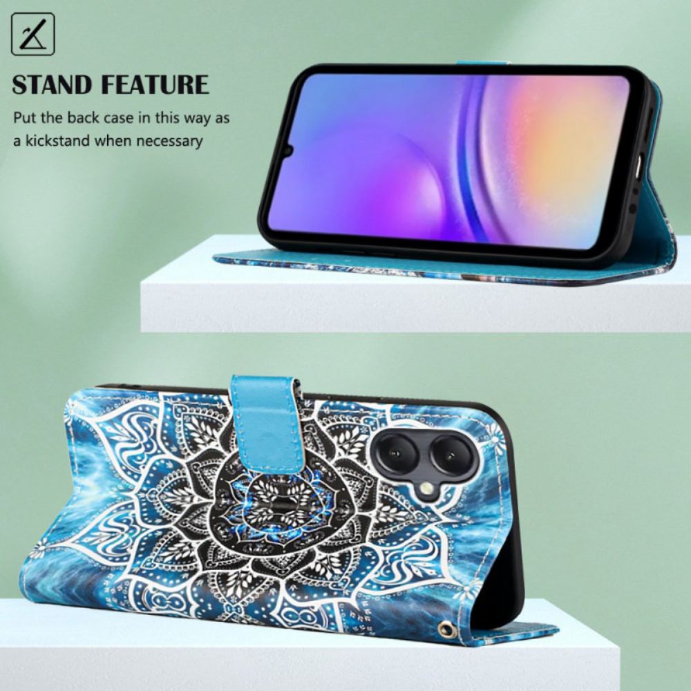 Kožený Kryt Samsung Galaxy A15 Květinová Mandala S Popruhem