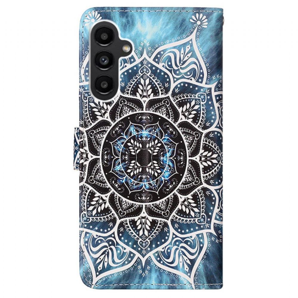 Kožený Kryt Samsung Galaxy A15 Květinová Mandala S Popruhem