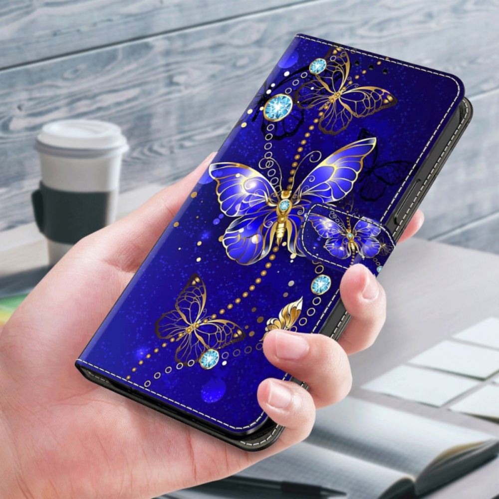 Peněženková Pouzdra Samsung Galaxy A15 Kryty Na Mobil Diamantový Motýl