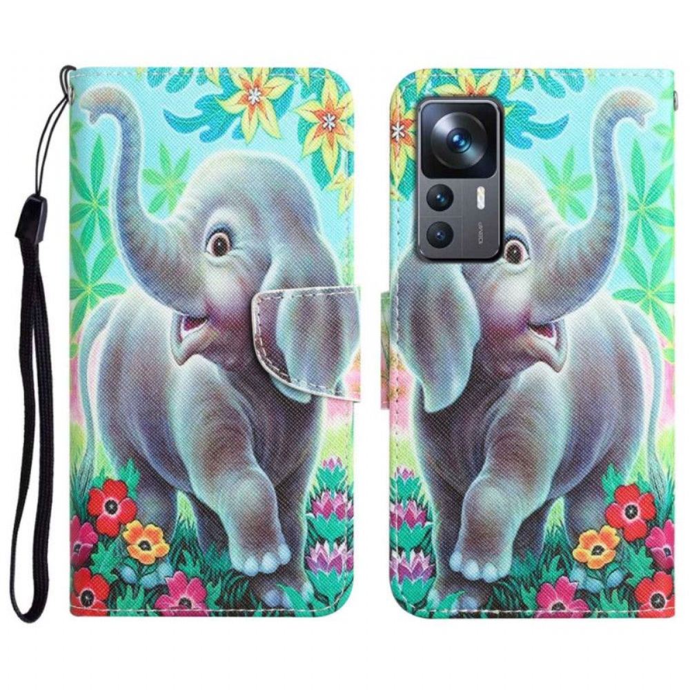 Flipové Pouzdro Na Xiaomi 12T / 12T Pro Na Lana Don't Touch Me Elephant With Strap