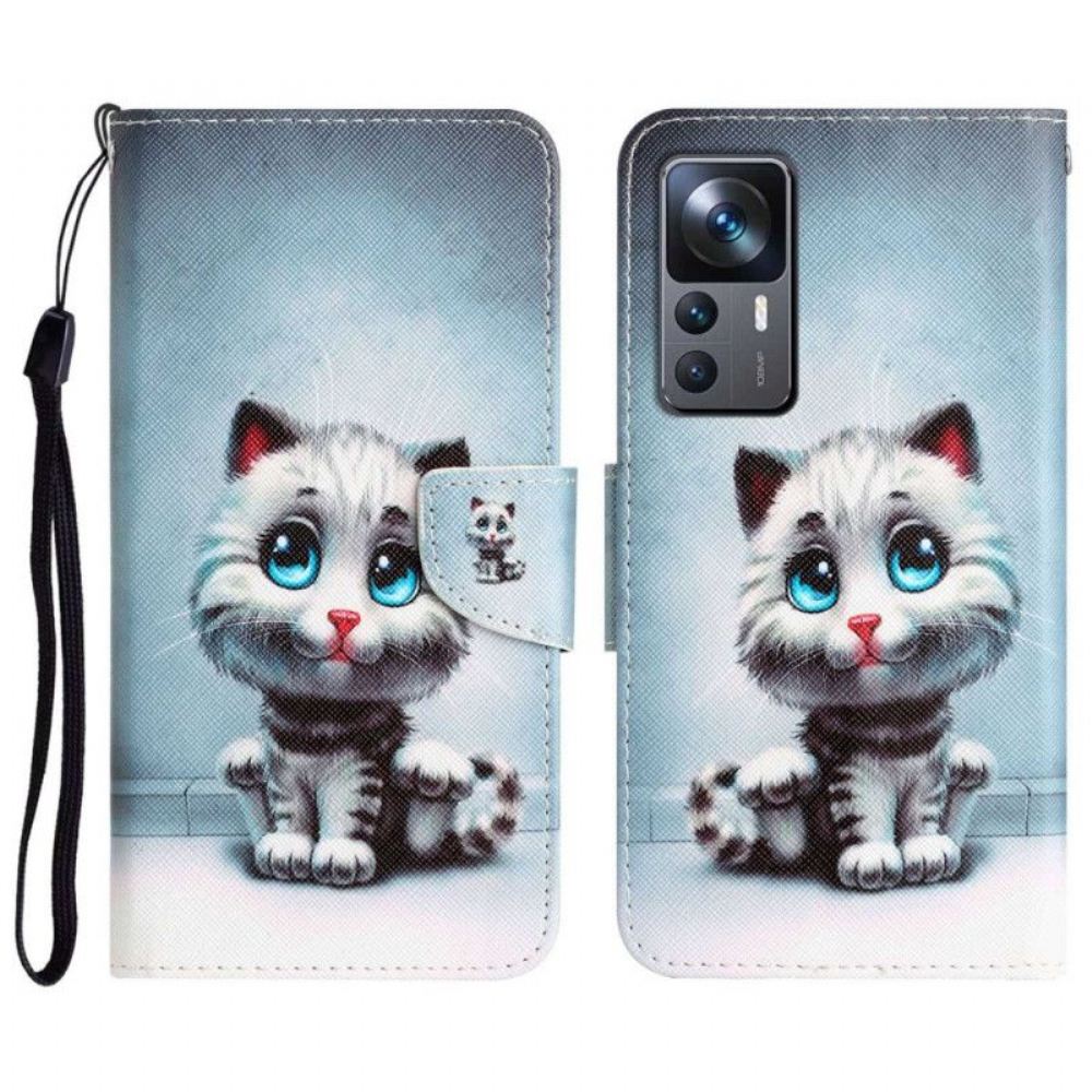 Flipové Pouzdro Na Xiaomi 12T / 12T Pro Na Lana Strappy Blue Eyed Cat