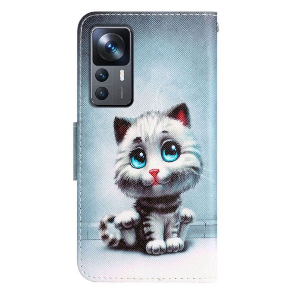 Flipové Pouzdro Na Xiaomi 12T / 12T Pro Na Lana Strappy Blue Eyed Cat