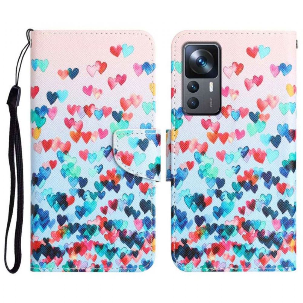 Flipové Pouzdro Na Xiaomi 12T / 12T Pro Na Lana Strappy Hearts