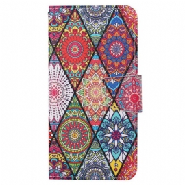 Kožené Pouzdro Na Xiaomi 12T / 12T Pro Patchwork S Lanyardem