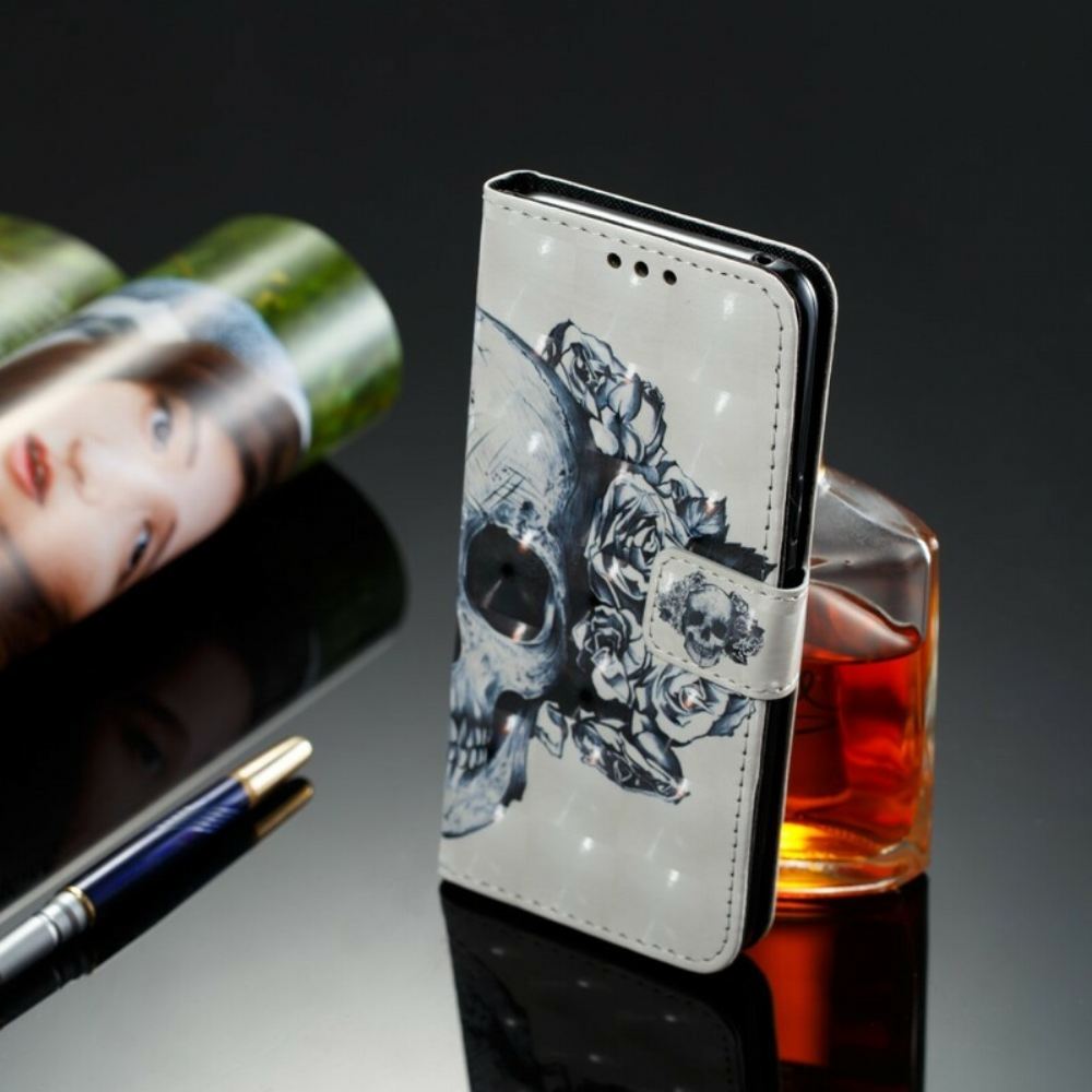 Kožené Pouzdro Na Samsung Galaxy S9 Květinová Lebka 3d