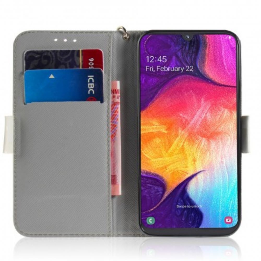 Flipové Pouzdro Na Samsung Galaxy A50 Na Lana Kvetoucí Větev S Popruhem