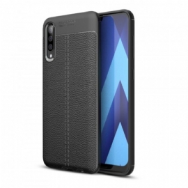 Kryt Na Samsung Galaxy A50 Dvojitá Linie Litchi Kožený Efekt