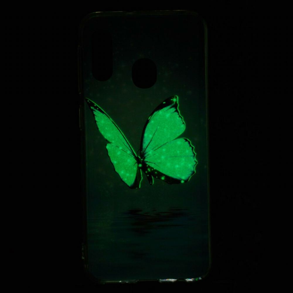 Kryty Na Mobil Na Samsung Galaxy A20e Fluorescenční Modrý Motýl