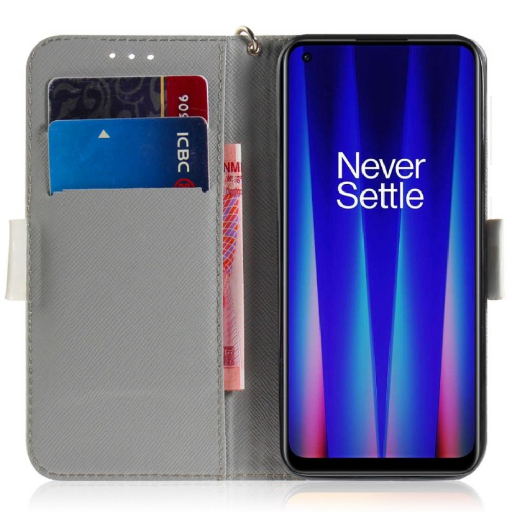 Flipové Pouzdro Na OnePlus Nord 2T 5G Na Lana Strappy Paví Koruna