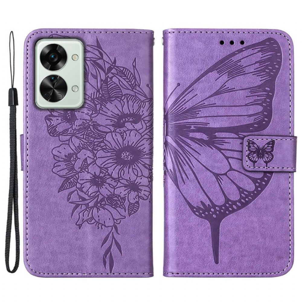 Kožené Pouzdro Na OnePlus Nord 2T 5G Na Lana Umělecký Strappy Butterfly