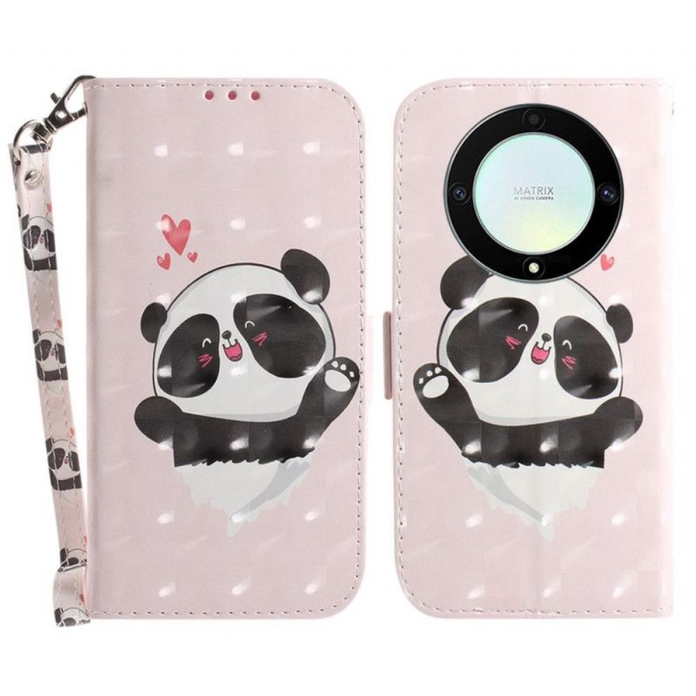 Flipové Pouzdro Na Honor Magic 5 Lite Na Lana Panda Love With Lanyard