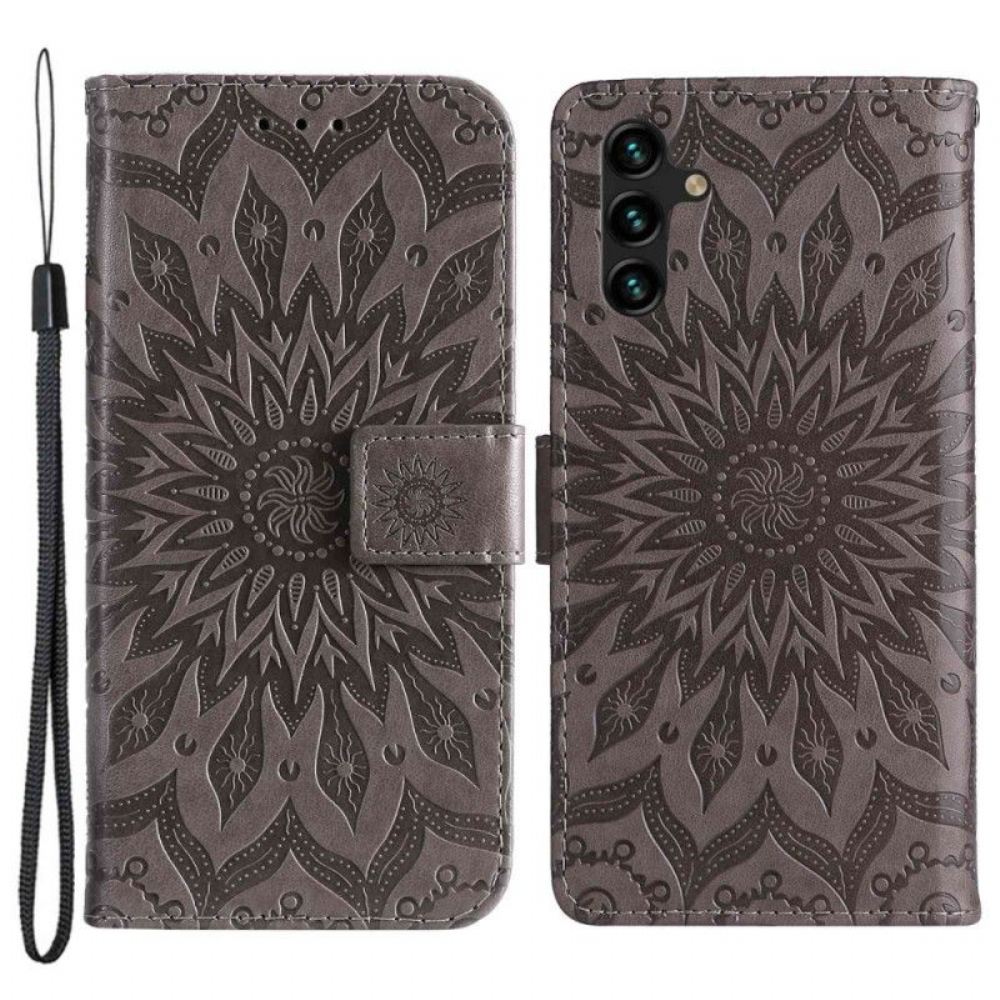 Flipové Pouzdro Na Samsung Galaxy A14 / A14 5G Mandala Sun S Šňůrkou