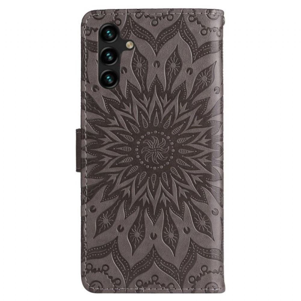 Flipové Pouzdro Na Samsung Galaxy A14 / A14 5G Mandala Sun S Šňůrkou