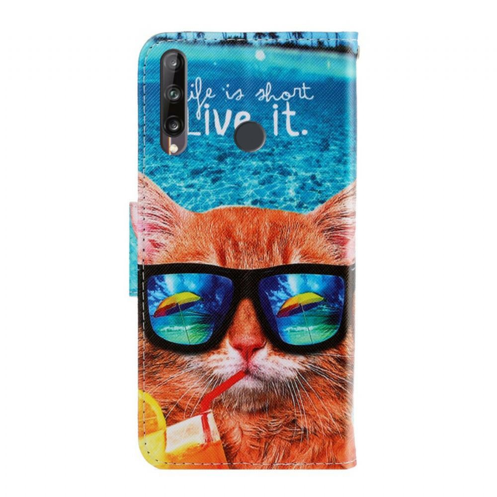 Flipové Pouzdro Na Huawei P40 Lite E / Huawei Y7p Na Lana Cat Live It Strappy