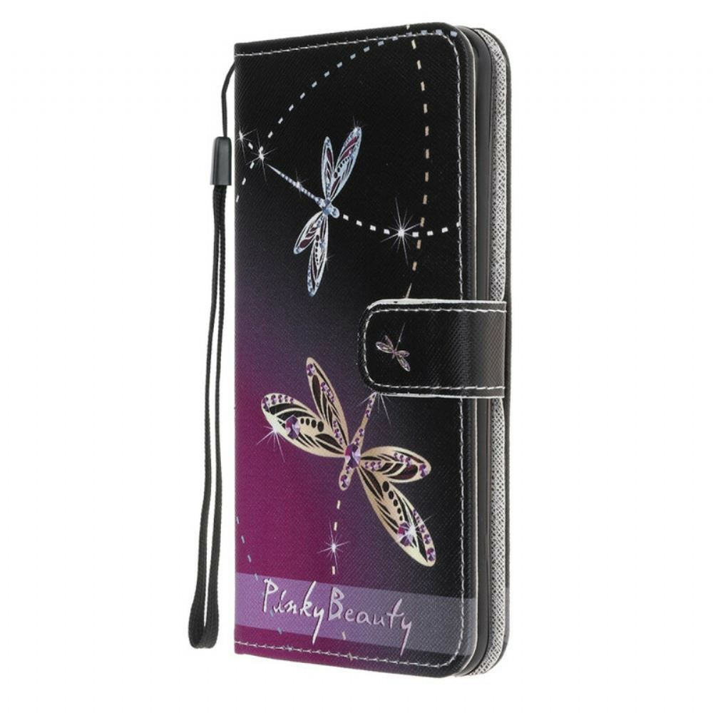 Flipové Pouzdro Na Huawei P40 Lite E / Huawei Y7p Na Lana Strappy Dragonflies