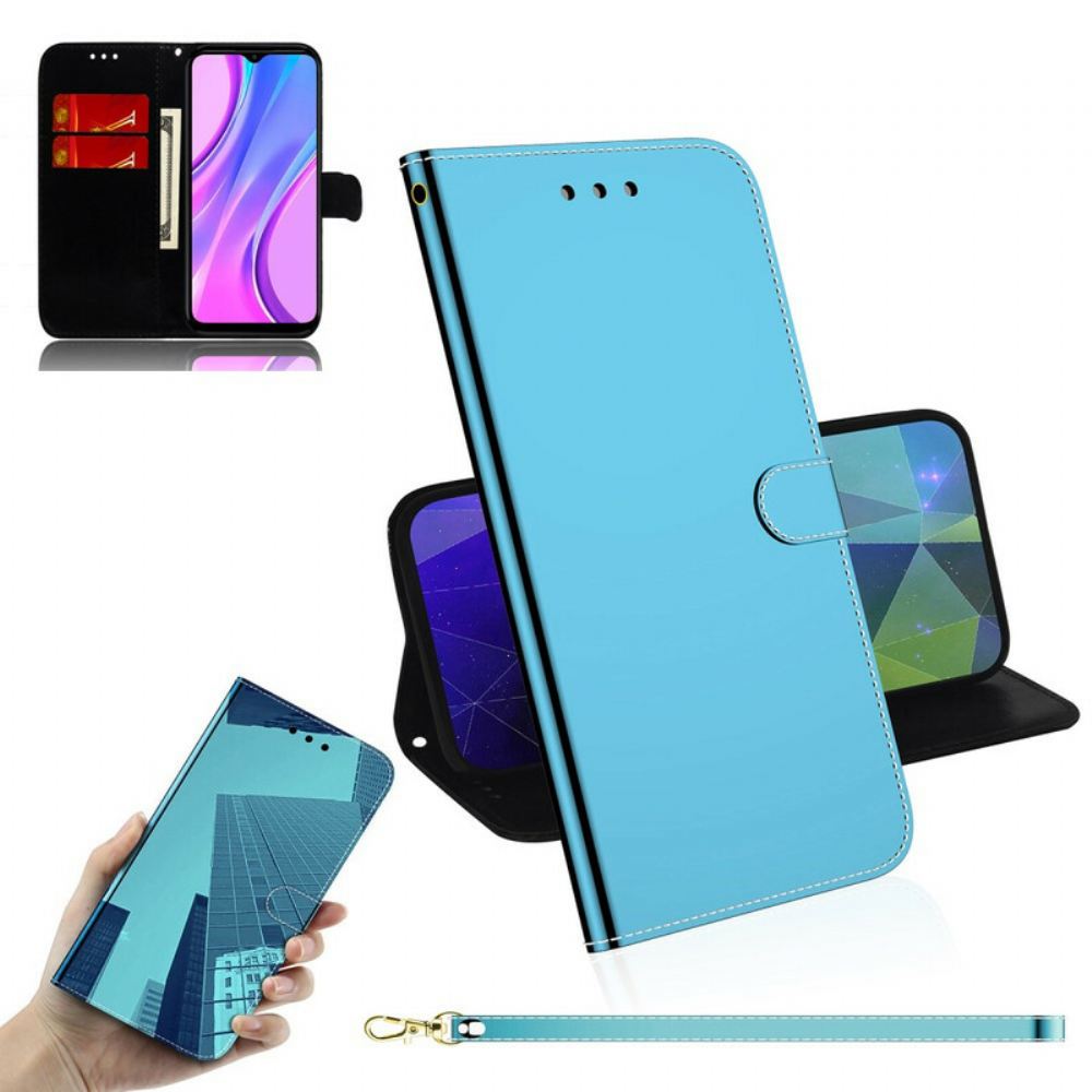 Flipové Pouzdro Na Xiaomi Redmi 9 Kryt Na Zrcadlo Z Umělé Kůže