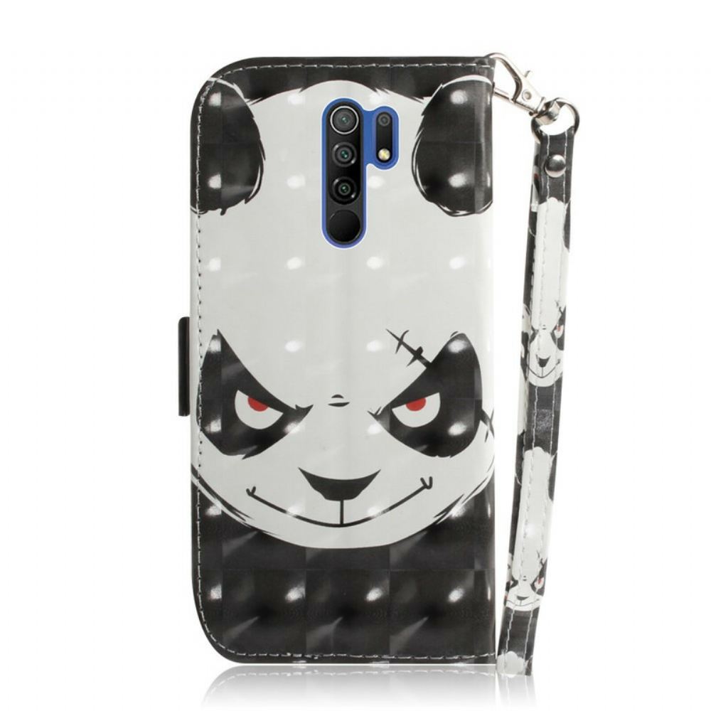 Flipové Pouzdro Na Xiaomi Redmi 9 Na Lana Rozzlobená Panda S Popruhem