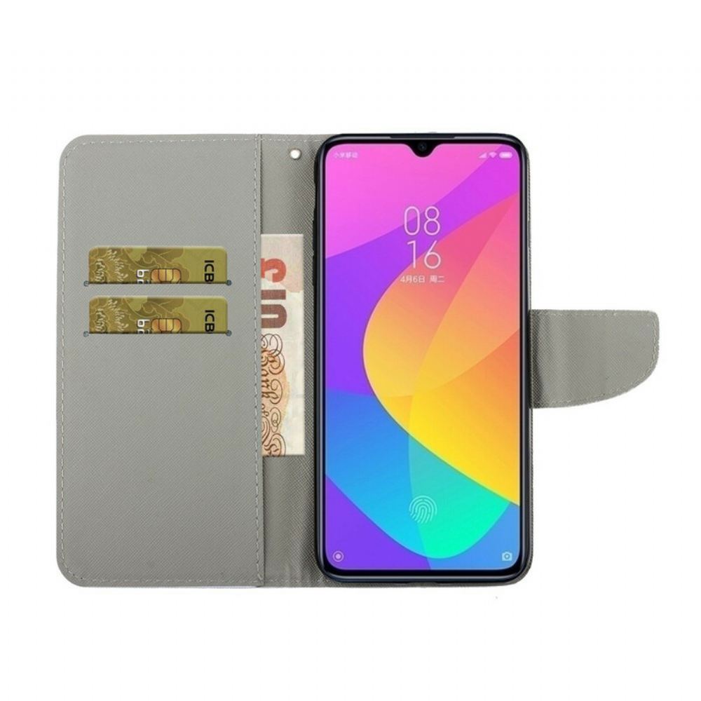 Kožené Pouzdro Na Xiaomi Redmi 9 Na Lana Barevné Květiny S Páskem