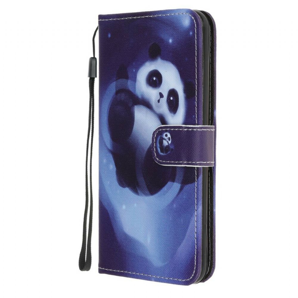 Flipové Pouzdro Na iPhone 12 Mini Na Lana Vesmírná Panda S Lanyardem