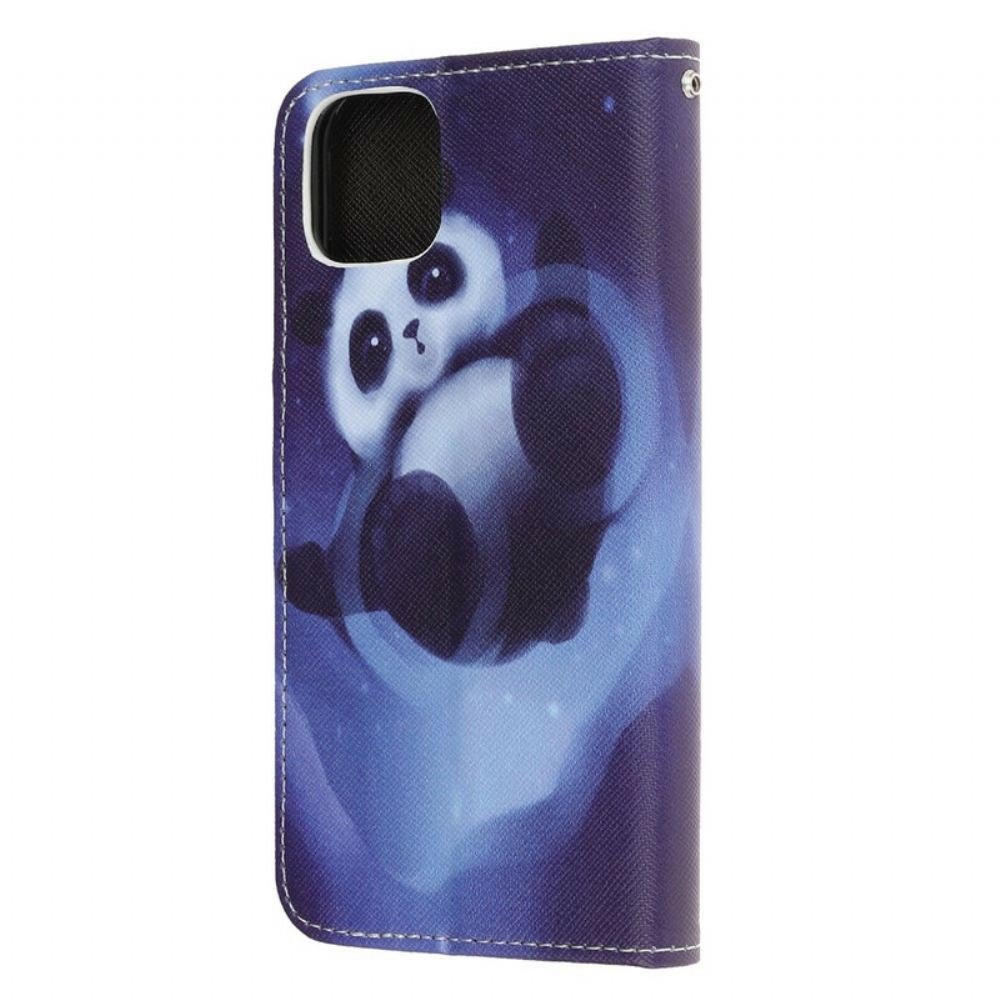 Flipové Pouzdro Na iPhone 12 Mini Na Lana Vesmírná Panda S Lanyardem