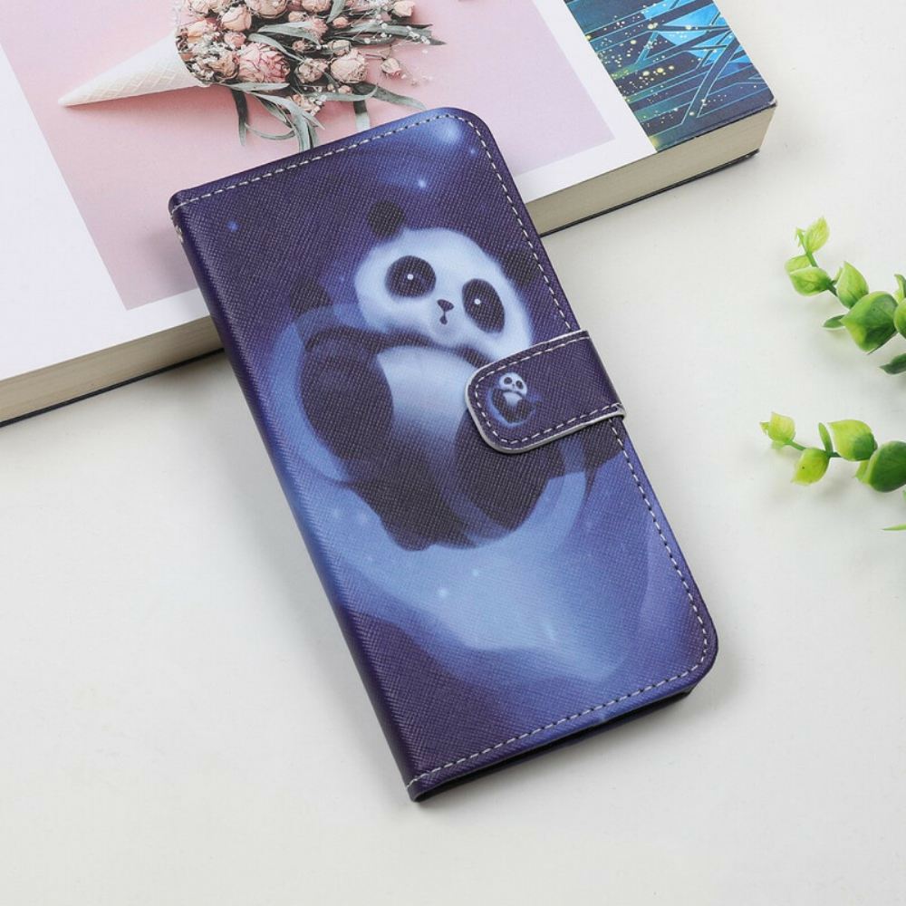 Flipové Pouzdro Na iPhone 12 Mini Na Lana Vesmírná Panda S Lanyardem