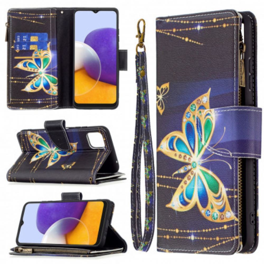 Flipové Pouzdro Na Samsung Galaxy A22 5G Butterflies Art Pouzdro Na Zip