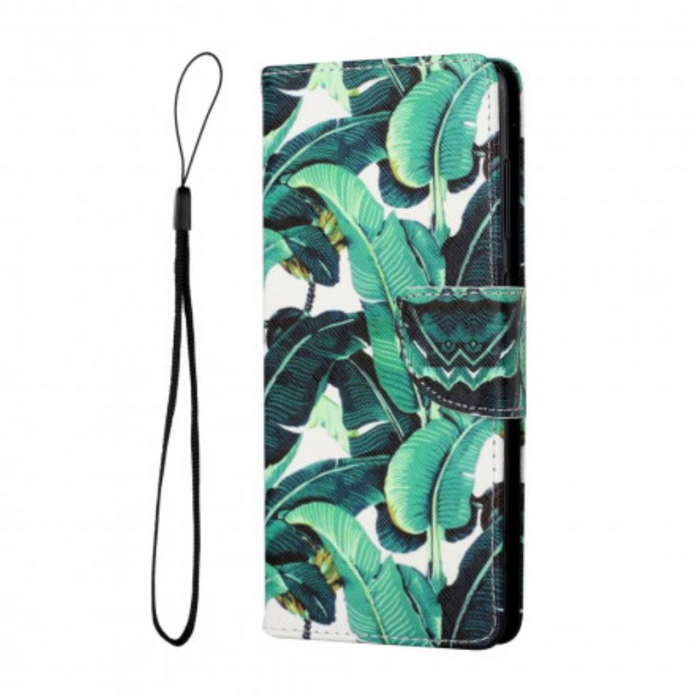 Flipové Pouzdro Na Samsung Galaxy A22 5G Na Lana Strappy Tropical Leaves