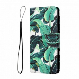 Flipové Pouzdro Na Samsung Galaxy A22 5G Na Lana Strappy Tropical Leaves